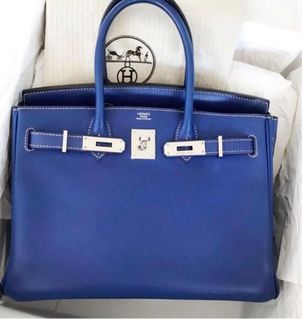 Hermes Birkin 30 Blue Electric Bag Palladium Hardware Novillo Leather in  2023