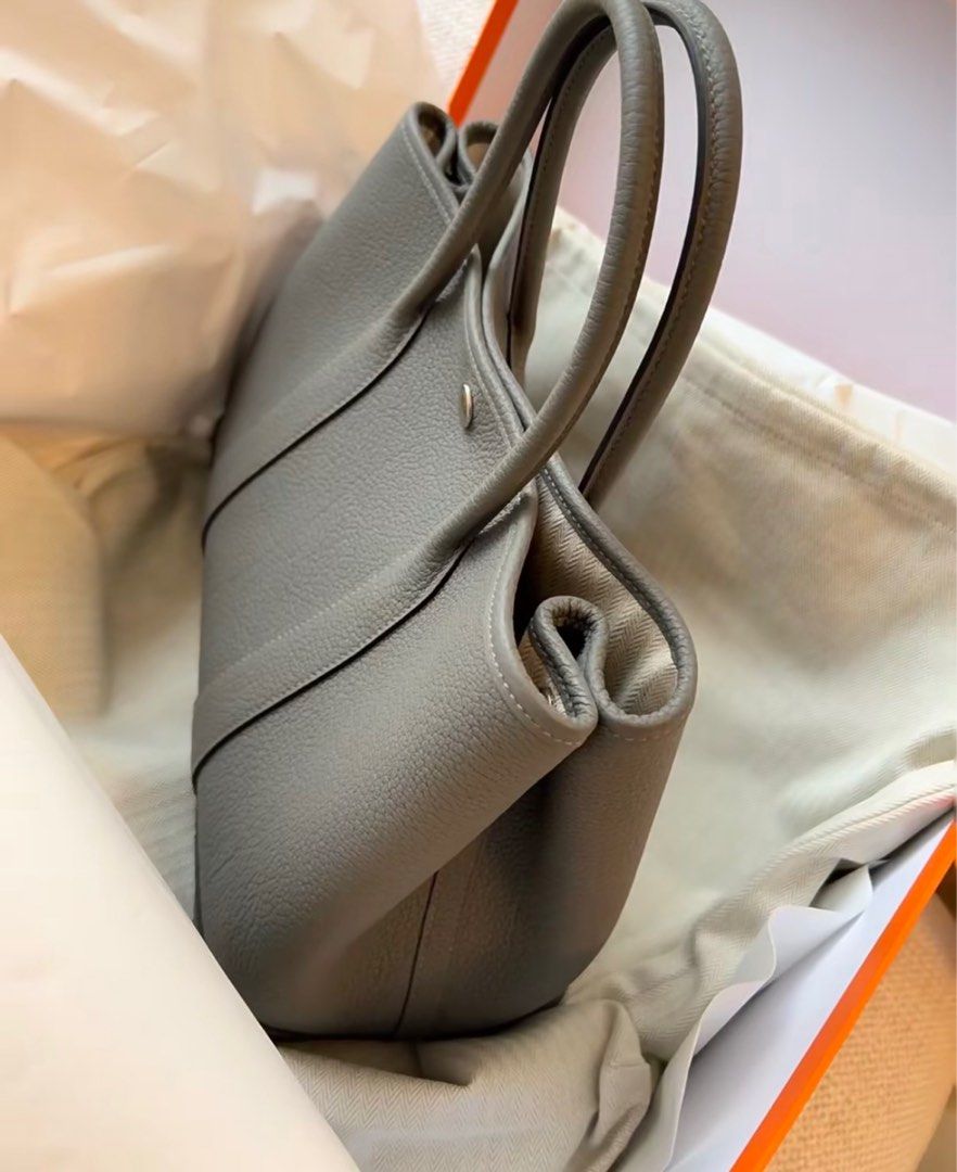 LNIB Hermes Garden Party 30 Gris Meyer Negonda Leather PHW