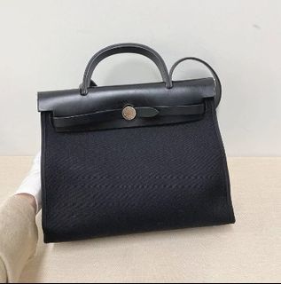 Hermes Herbag 31 in canvas noir with silver hardware Stamp A