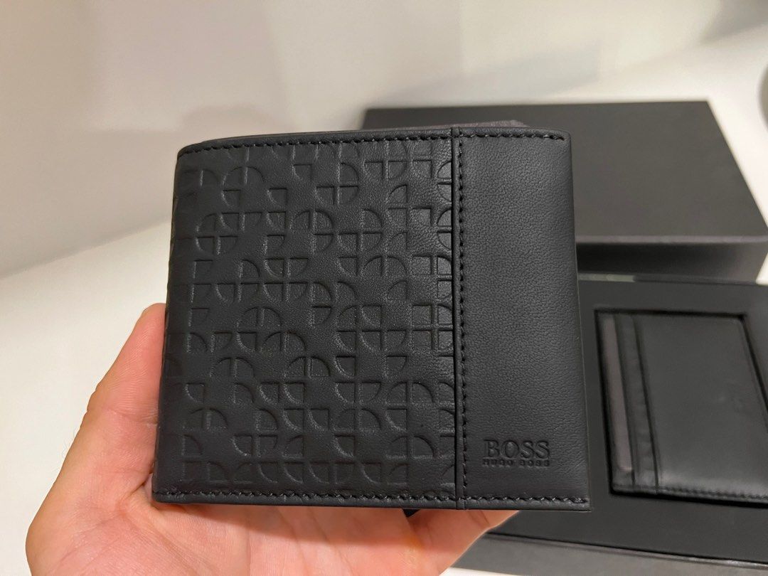 BOSS - Faux-leather wallet with perforated signature stripe