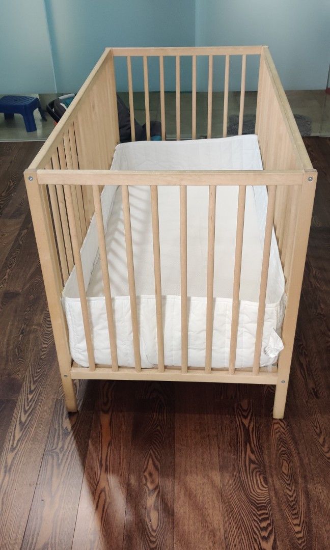 Ikea cot with mattress, bumper and mattress protector, Babies & Kids