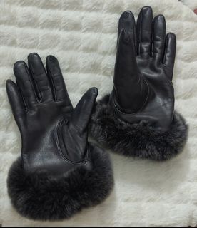 Jill Stuart Black leather Gloves with Furr