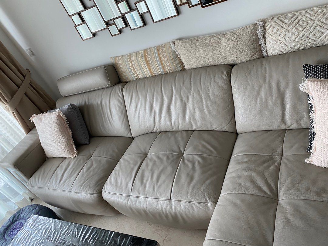 Large leather L shape Sofa (Italian designer), Furniture & Home Living