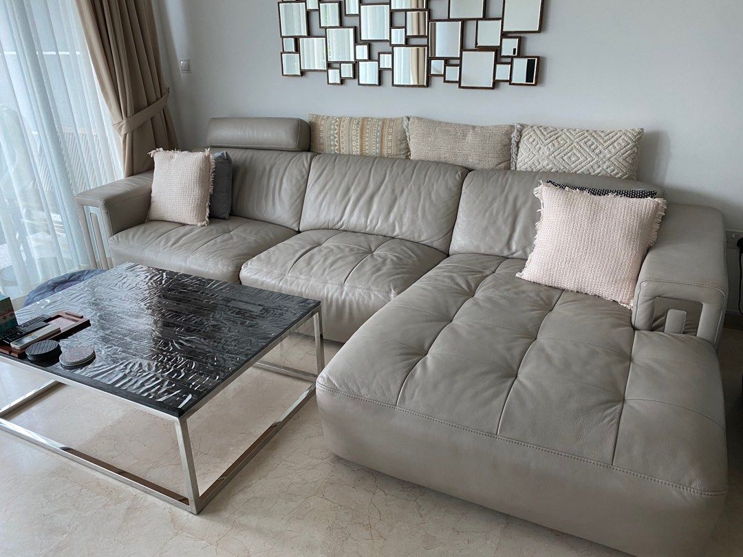 Large leather L shape Sofa (Italian designer), Furniture & Home Living