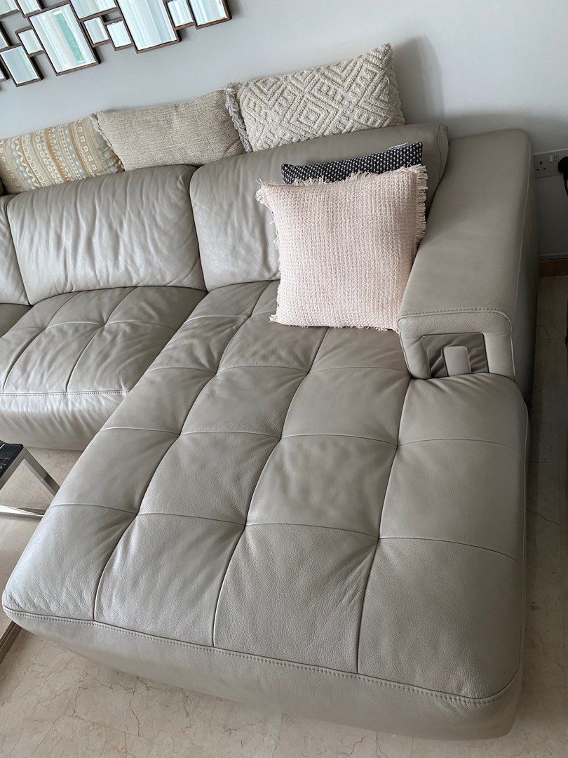 Large leather L shape Sofa (Italian designer), Furniture & Home Living