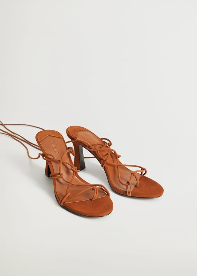 Other stories leather strappy heeled sandals in cognac clearance