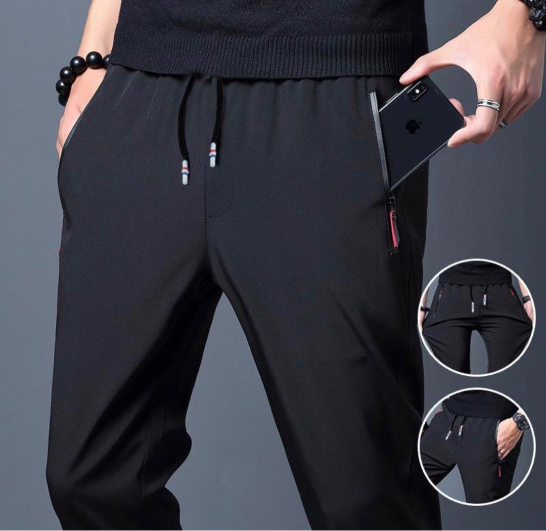 Men Trouser s Casual Pants drawstring elastic waist DryFit Men s