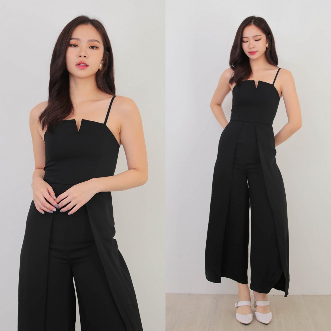 Mgp Rissel Wide Leg Jumpsuit In Black Fesyen Wanita Pakaian Wanita Jumpsuits Di Carousell