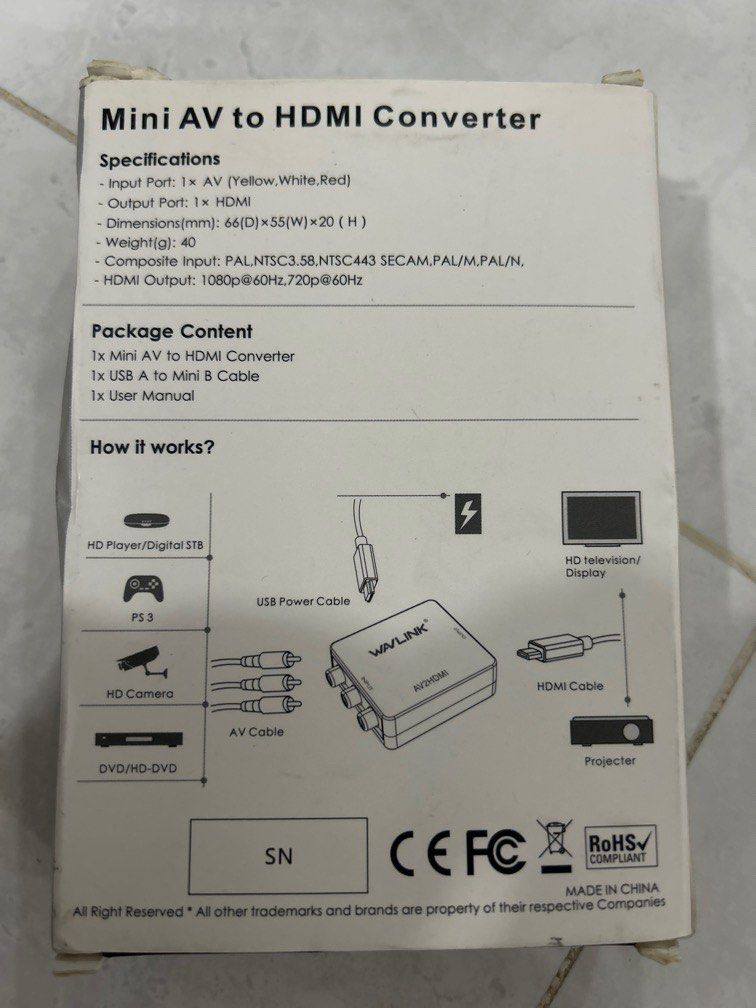 Mini AV to HDMI converter WAVLINK, TV & Home Appliances, TV