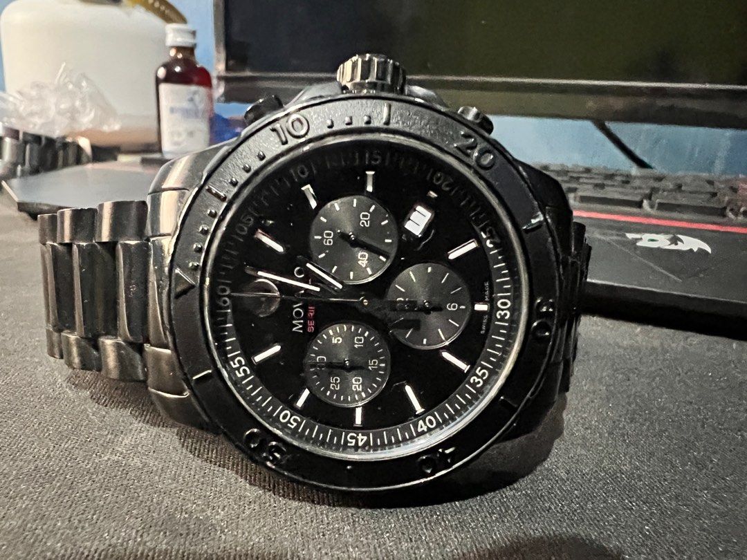 Movado Chronograph (Category: Luxury Watches) located in Laoag. Submitted by docfil23 (Listing ID 1226566725, Image 1). Description: Movado Chronograph Series 800 PVD Black All original watch head and Steel Bracelet Chronograph works perfectly Ready to use Please pm me asap if interested Thanks Price is still negotiable .