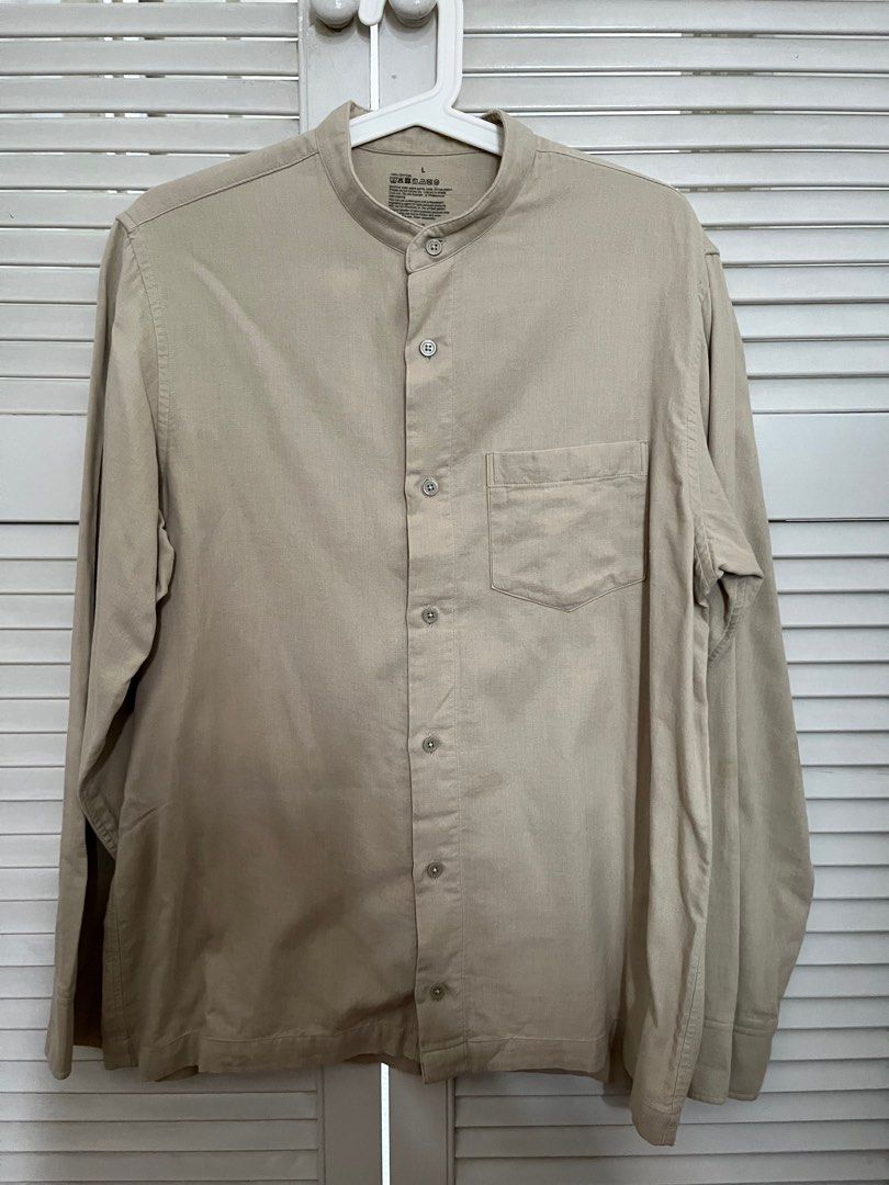 Muji Mens - long sleeve causal shirt - khaki - size l, Men's Fashion ...