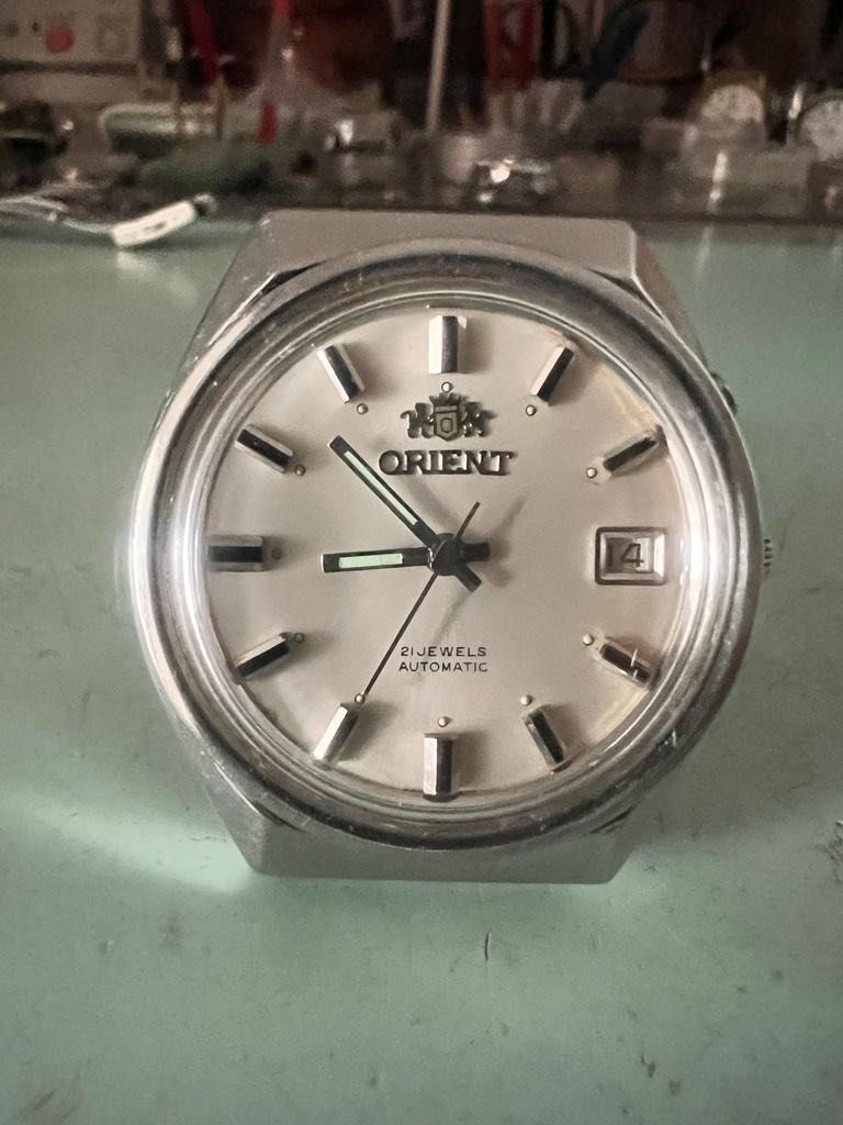 Orient Automatic Watch (Category: Watches) located in Singapore. Submitted by flyingwings (Listing ID 1226505921, Image 1). Description: ▪︎Preloved Automatic Watch ▪︎Nice movement ▪︎Japan Made ▪︎Acrylic Glass ▪︎21 Jewel ▪︎Diameter 38 mm ▪︎Caliber 46740 ▪︎Date feature ▪︎Top button adjust date ▪︎Vibration per hour: 21600bph ▪︎Scratches on case, bracelet & dial ▪︎Mvmt and casing are cleaned ▪︎Full servicing completed includes ¤Checking of parts auth