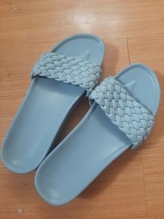 Pastel blue woven slide sandals