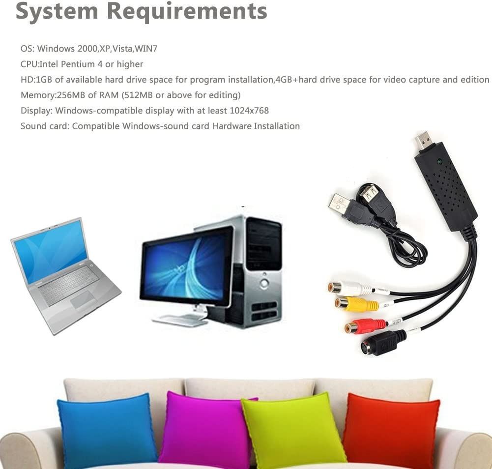 REDGO Video Audio VHS VCR USB Video Capture Card to DVD Converter ...