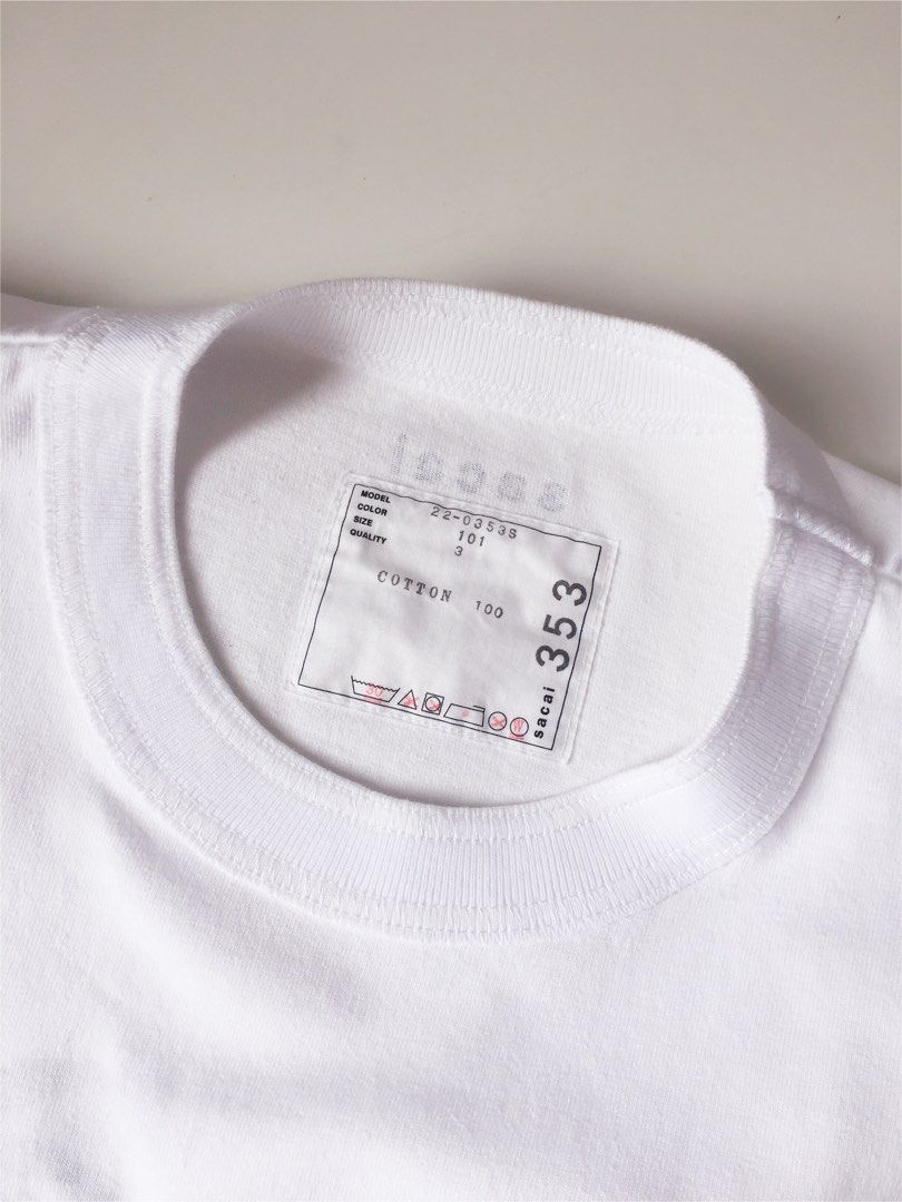 Sacai) White Short Sleeve T-Shirt, 男裝, 上身及套裝, T-shirt、恤衫