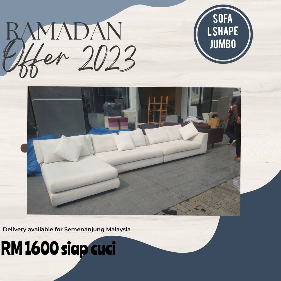 Sofa L shape putih saiz besar, Furniture & Home Living, Furniture, Sofas on Carousell