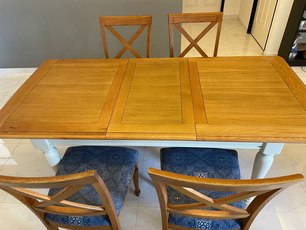 Solid wood extendable dining table + chairs, Furniture & Home Living ...