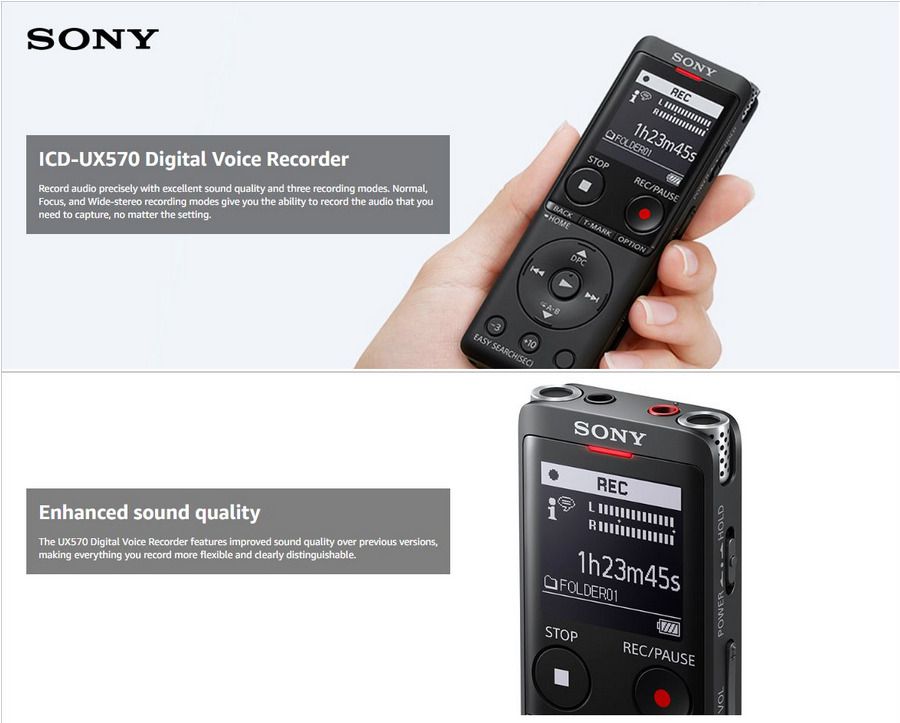 Sony ICDUX570F UX570F Stereo Digital Voice Recorder with Noise Reduce