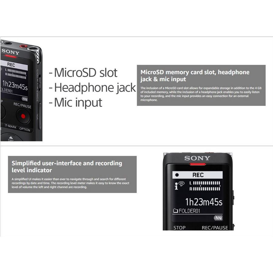 Sony ICDUX570F UX570F Stereo Digital Voice Recorder with Noise Reduce