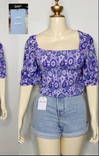 Sportsgirl purple shirred top floral xl