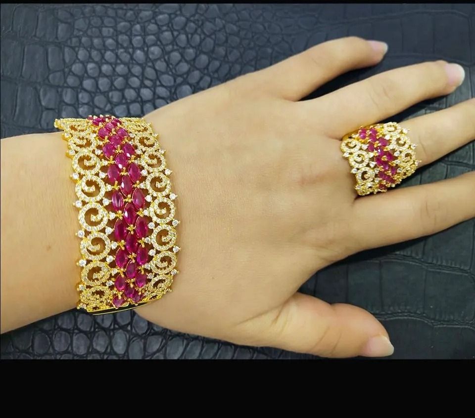 Stunning Filigree Bracelet Ring Set Women s Fashion Jewelry