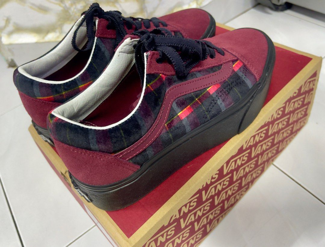 Original Vans Old Skool Stackform Velvet Plaid Sneakers Women s