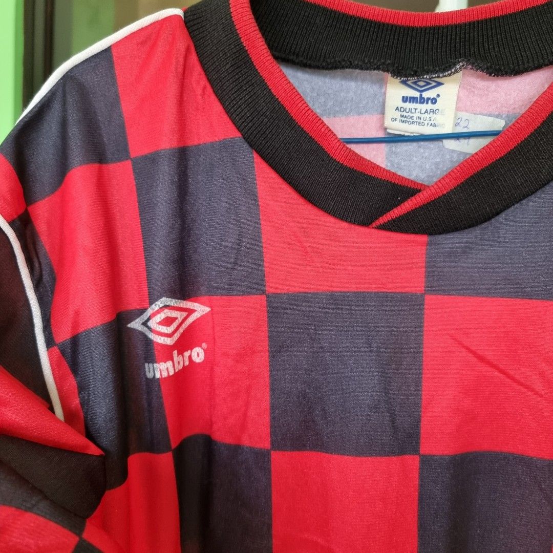 VINTAGE 90s UMBRO BLACK RED CHECKERED LARGE SOCCER RINGER SHIRT for MEN -L-  XL, Men's Fashion, Tops  Sets, Tshirts  Polo Shirts on Carousell