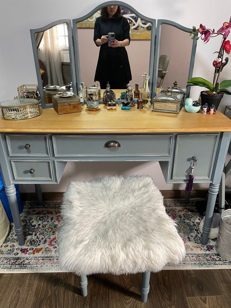 Vintage look Dressing Table With Mirror in blue, Furniture & Home