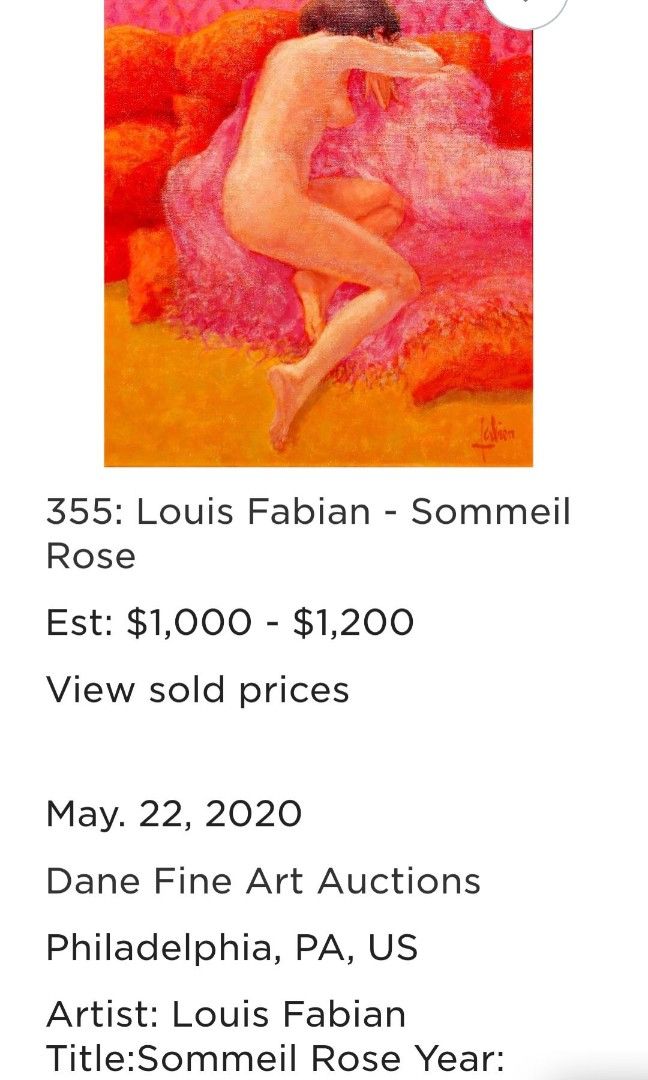 Vintage Luis Fabian painting (Category: Art & Prints) located in Makati City. Submitted by harvesting_game (Listing ID 1226565009, Image 3). Description: This 1969 nude by Luis Fabian is an oil on canvass painting is a series from his Nude series. This was taken from the estate of a relative in New York city. Sized at 21 in. x 27 in. No Provenance or COA exists except to say that it used to hang in her NYC apartment as early as the late 1980's. T