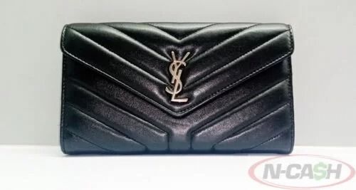 Saint Laurent Monogram Logo Leather Flap Wallet Nero