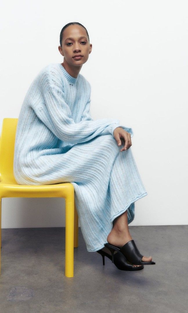 Zara Knit Light blue Midi Dress S-L, Women's Fashion, Dresses & Sets,  Dresses on Carousell