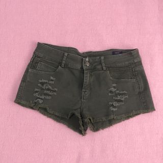 ZARA TRF Premium Wash Army Green Denim Short Ripped Shorts Size S-M
