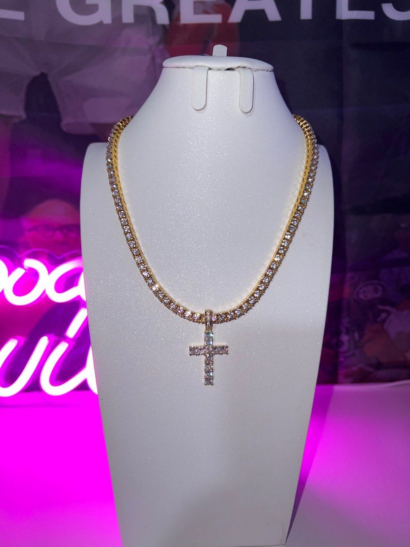 Gold rhinestone cross necklace on sale