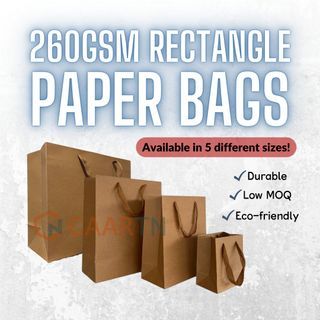 (5 sizes) 260GSM Kraft Rectangle Paper Bags for Parties | Weddings | Gift Bags | Cake Boxes