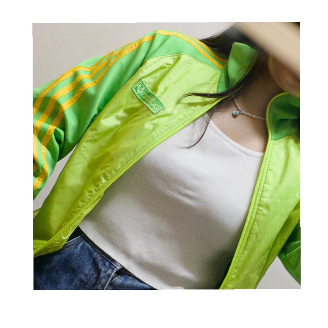 Adidas Jacket, lime green, track suit, Women's Fashion, Coats, Jackets and Outerwear on Carousell