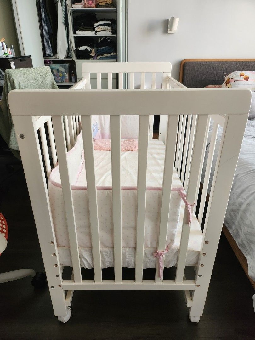 Adjustable white baby cot, Babies & Kids, Baby Nursery & Kids Furniture