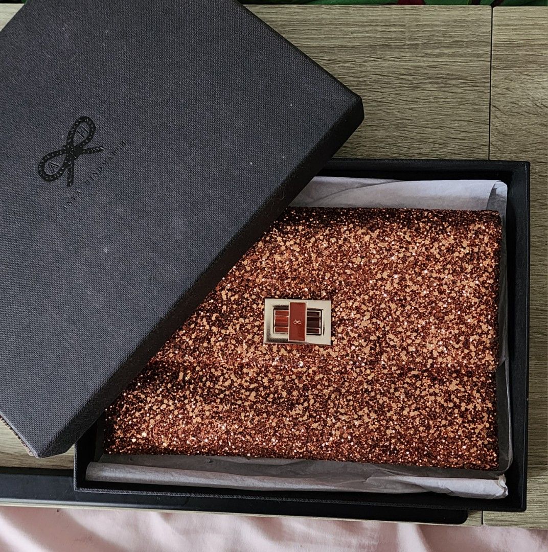 Anya hindmarch valorie glitter sale clutch