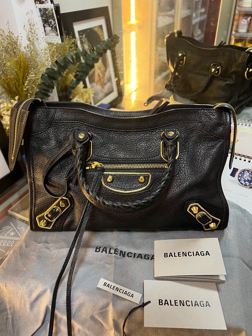 Balenciaga So Black Leather Metallic Edge Small City Bag