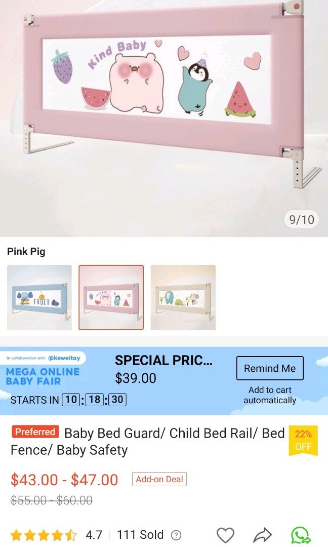 Bed guard (Pink), Babies & Kids, Maternity Care on Carousell