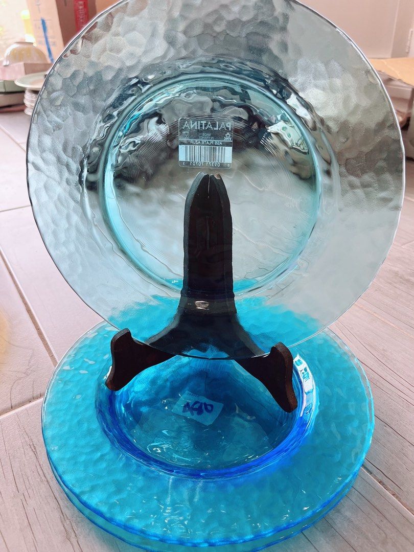 Blue glass plates Made in France, Furniture & Home Living, Kitchenware
