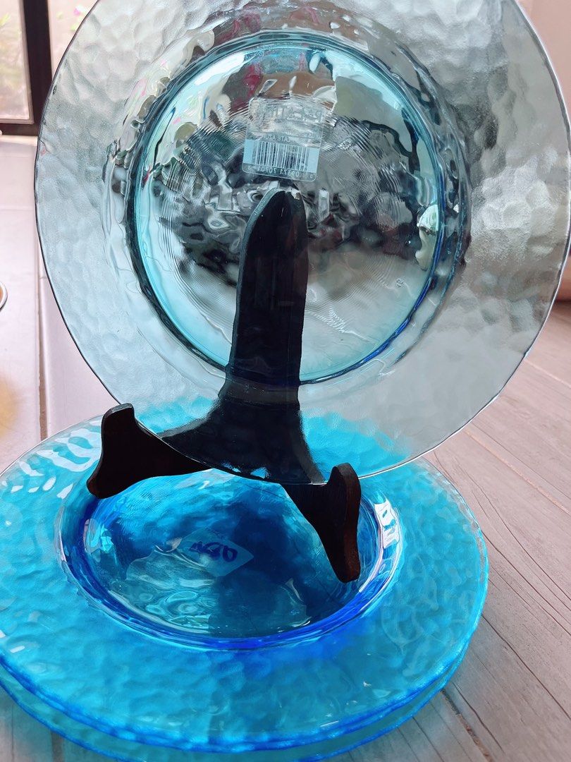 Blue glass plates Made in France, Furniture & Home Living, Kitchenware