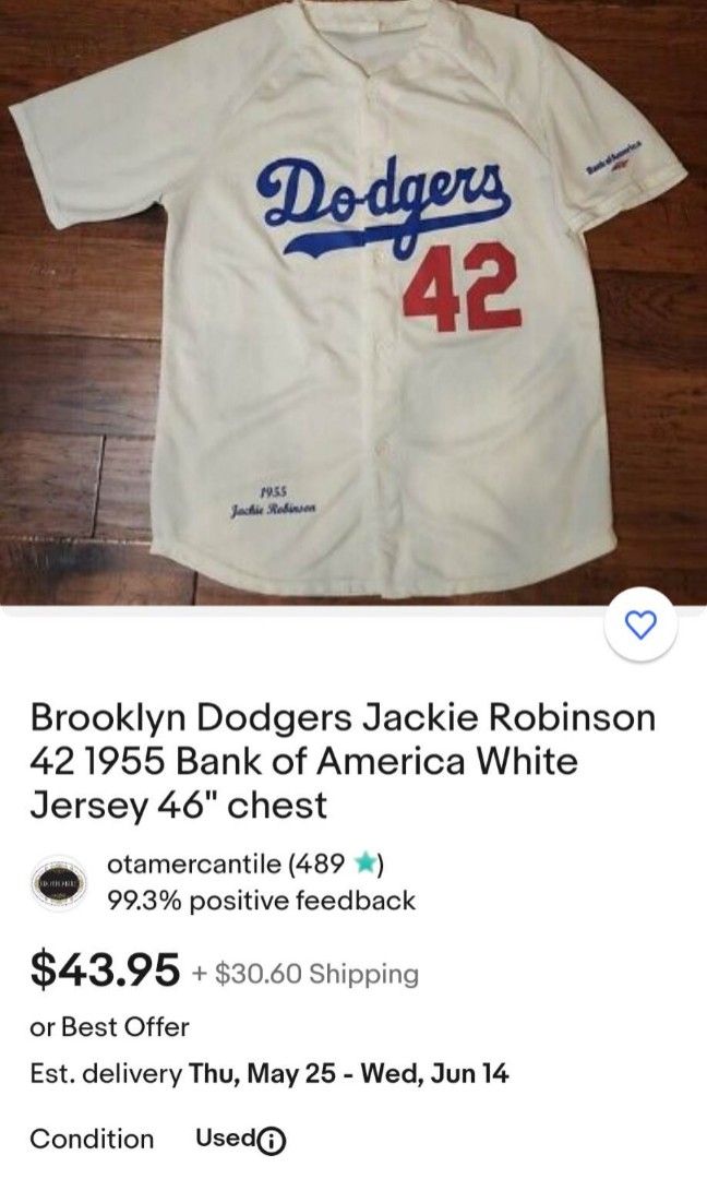 Brooklyn Dodgers Jackie Robinson 42 1955 Bank of America White Jersey