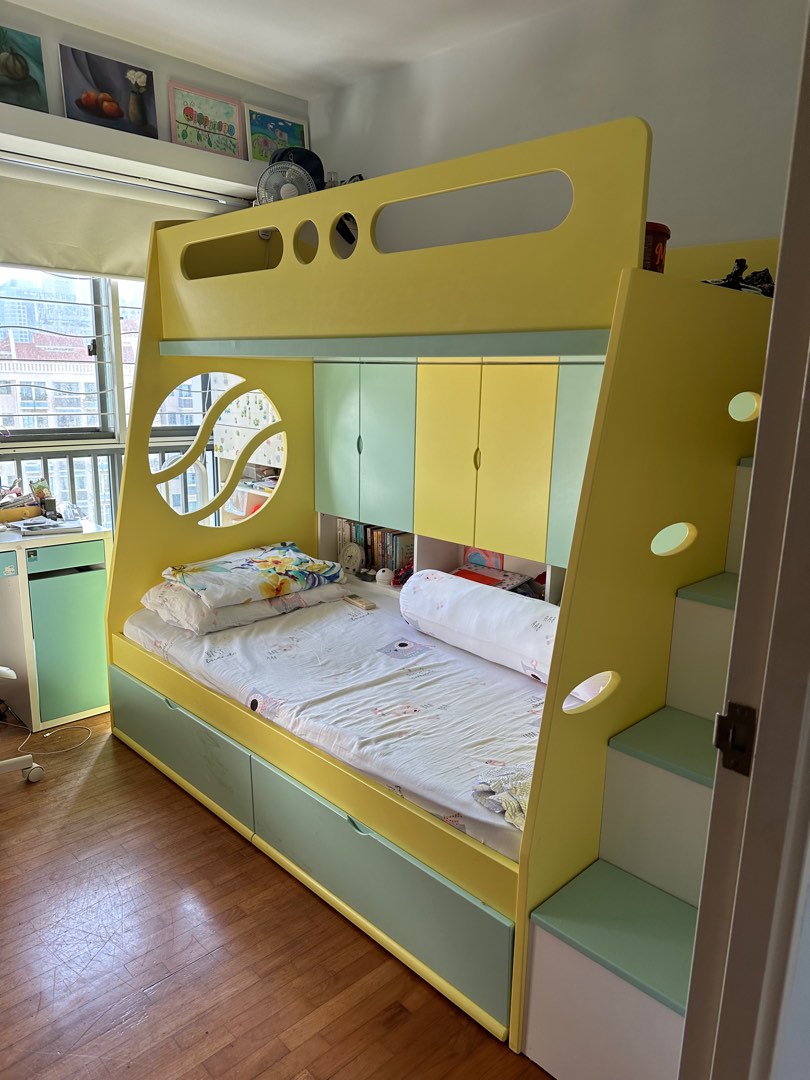 Bunk bed with storage, Furniture & Home Living, Furniture, Bed Frames