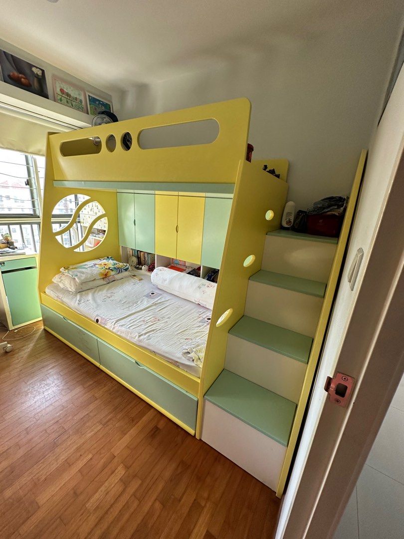 Bunk bed with storage, Furniture & Home Living, Furniture, Bed Frames