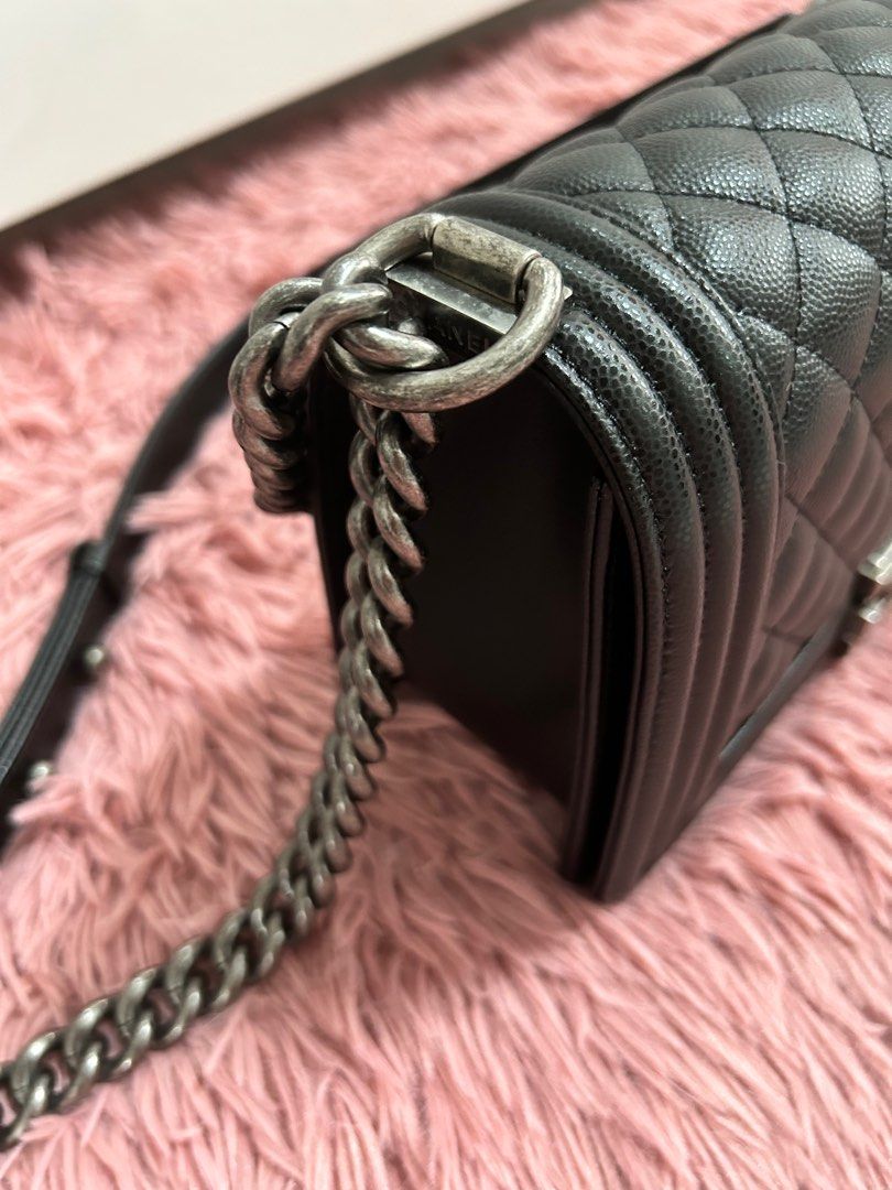 Chanel Boy Caviar Old Medium, Luxury, Bags & Wallets on Carousell