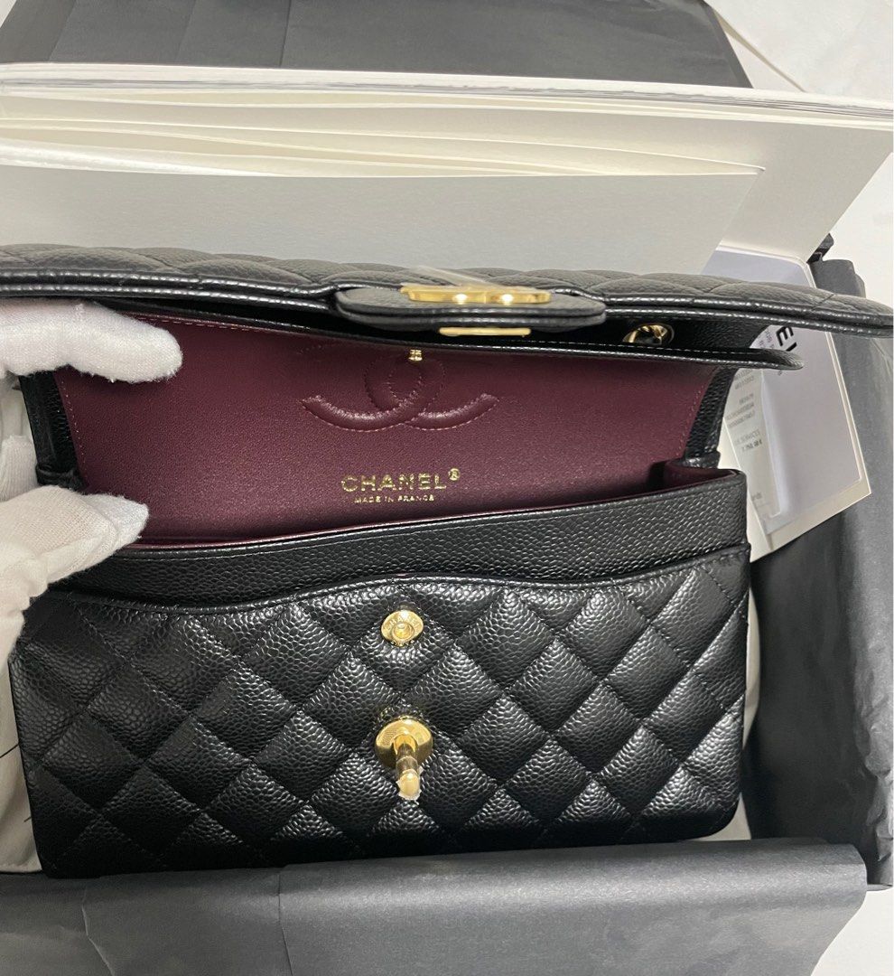 NIB Chanel Beige Caviar Small Classic Double Flap Bag GHW