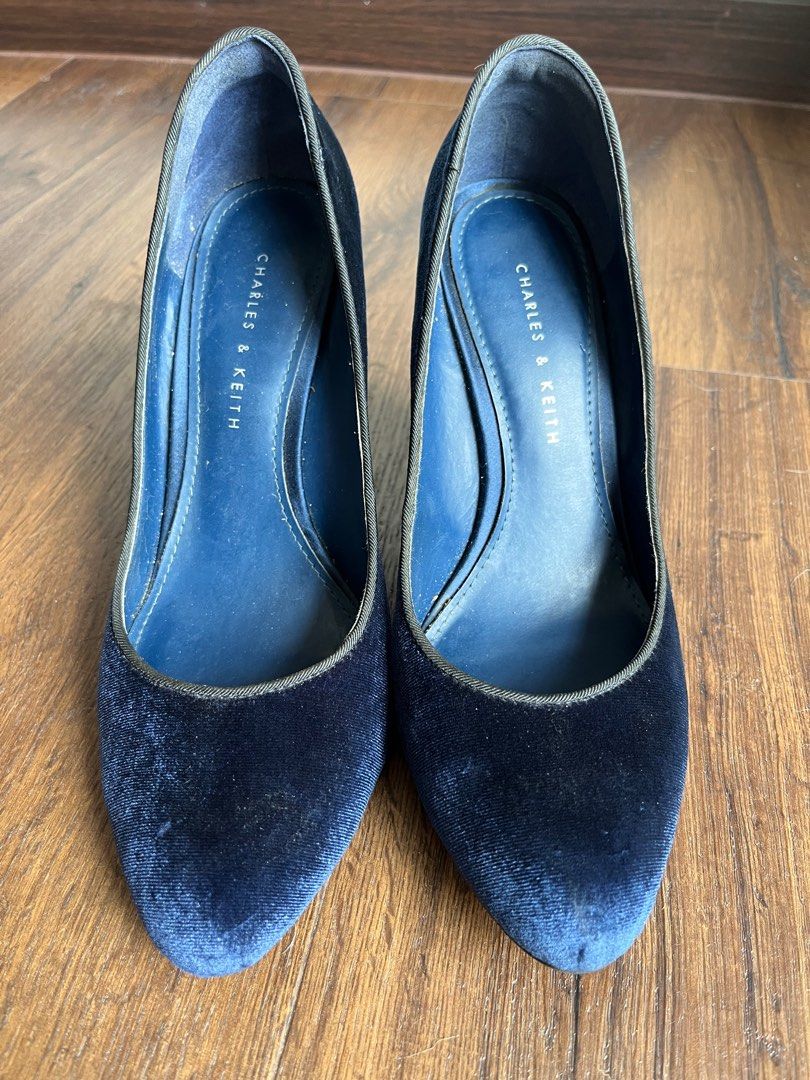 Charles Keith Blue Velvet Wedges