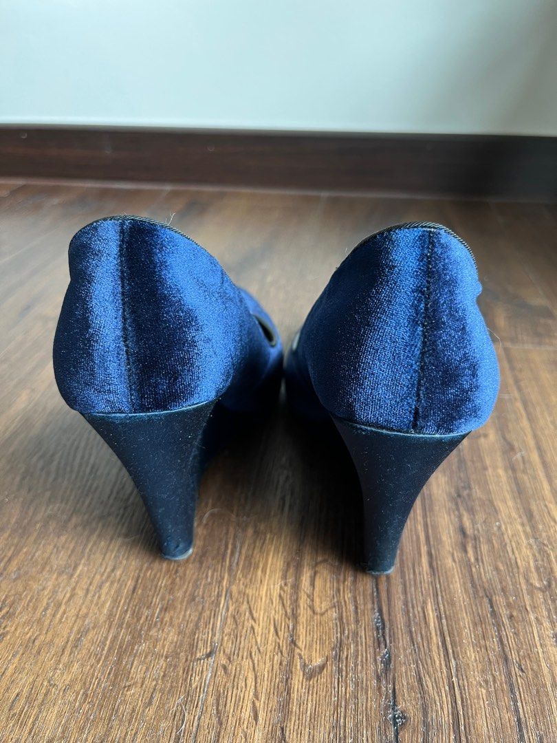 Blue velvet wedges on sale