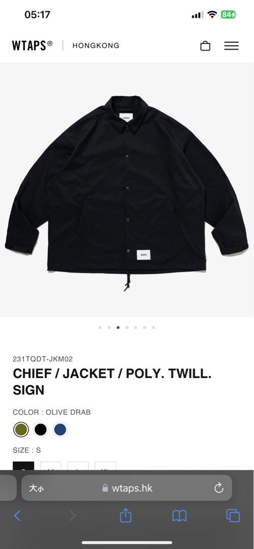 WTAPS/CHIEF JACKET POLY. TWILL. SIGN/黒/S