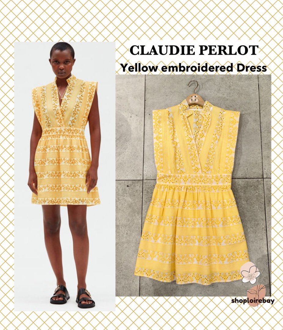 Claudie Pierlot Yellow short embroidered mini dress Women s Fashion Dresses Sets Dresses on Carousell
